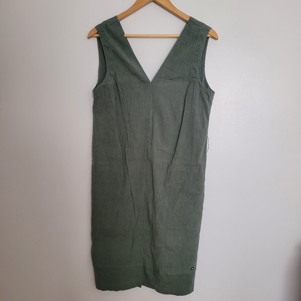Fig Sleeveless Stretch Linen Dress Sage Green Size M With Pockets